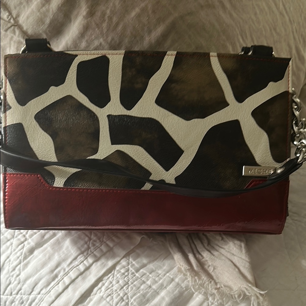 Michele Black and Brown Shoulder Bag with Chain Detail